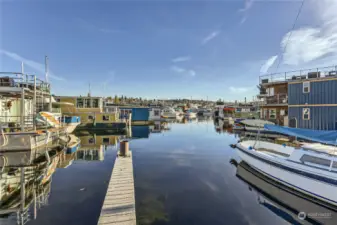 This is the open channel off the aft, water side of the houseboat.