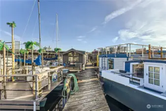 As you walk up the dock, houseboat is on the right about half way down.