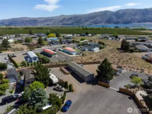 Aerial view of home on cul-de-sac.