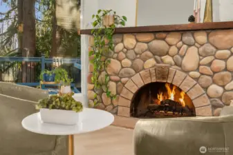 Features both a wood-burning and propane gas fireplace!