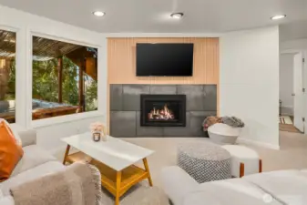 Features both a wood-burning and propane gas fireplace!