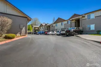 Building B after entering through the security gate