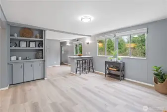 Living room offers built in shelving