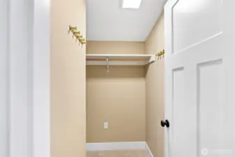 Generously sized walk-in closet off the primary bedroom.