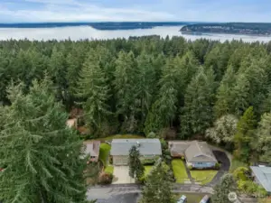 Front view of 4808 with the neighborhood and stunning Puget Sound backdrop