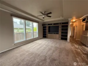 Spacious Living Room with Built in Entertainment Center & Brand new Carpeting