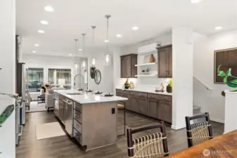 Spacious kitchen and living area.