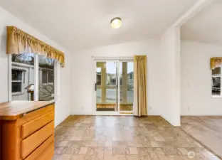 View from the Kitchen To the sliding glass doors that lead to the Sun Porch.