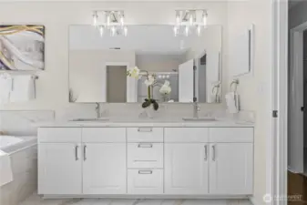 Dual sinks and full-size shower.