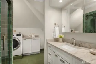 Primary Bath with Steam Shower, Two Separate Vanities, Smart Toilet & Laundry