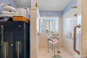 Large step in shower in primary bathroom