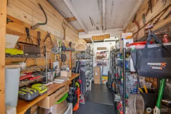 Inside the first large storage shed in the carport.