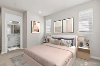 Virtual staging.  Primary bedroom with King sized bed.