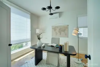 Office on main floor with Visual Comfort chandelier - could work as a home-gym, includes separate mini-split