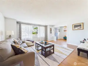 The large picture window lets in a ton of light.