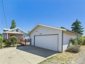 The two car garage is large and also allows for a designated workspace.