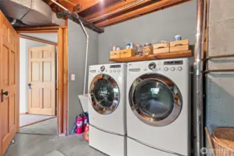 Lower level storage area with laundry