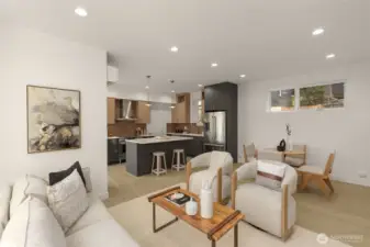 This space welcomes gathering, lounging, and everything in between.