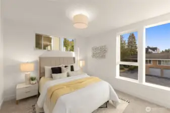 Soothing textures and soft light make this bedroom a peaceful retreat, perfect for guests, kids, or creative space.