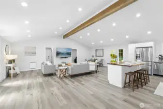 Spacious and light-filled open-concept great room, all-new contemporary bathrooms, updated flooring, windows, millwork, fresh interior & exterior paint, and updated heating & cooling systems for year-round comfort.