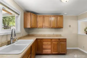 Kitchen looking out to Backyard