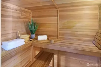 Private in-home sauna offering a spa-like retreat for relaxation and wellness.