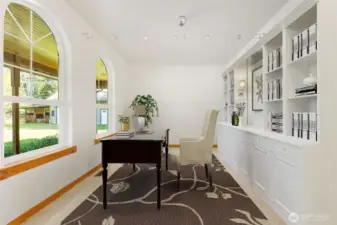 Could be a study, formal dining or ??? Virtually staged. Shelving does not exist in reality.