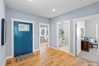 Front door and Foyer with hardwoods