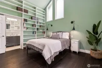 Main House-Primary Bedroom, custom book wall with loft