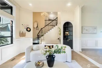 Light-filled living room with vaulted ceiling
