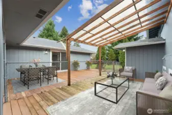 *Virtually staged- In back, large slightly elevated patio area. Fence separates the 1-story portion from the split level. This can easily be removed if so desired.