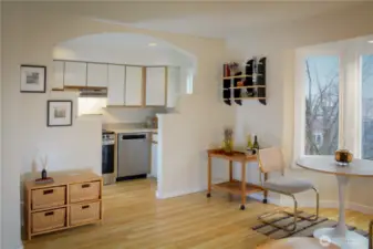 Living room and a bit of the kitchen.