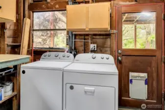 Washer and Dryer stay. Garage rear door to back covered patio.