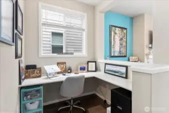 Unique to this model is this built-in work space, strategically designed with sight lines to the entire main level living space as well as that Mountain View.