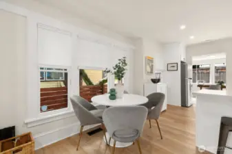 Dining area can fit different sized tables.