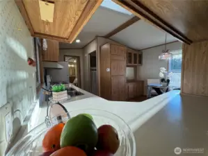 Breakfast bar counter with storage above