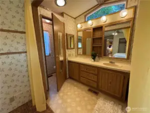 Primary en-suite bath offers loads of light.