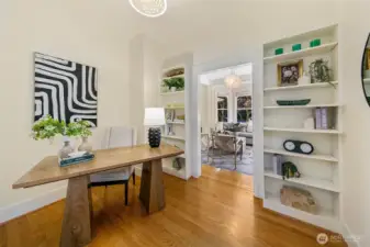 Large landing on the main level makes for a convenient office space