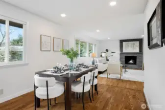 Large west facing windows in living, dining and kitchen.