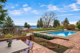 Expansive backyard with sweeping Lake Washington and Cascade Mountain views.