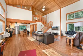 Entry into the guest house.  Hardwood flooring throughout the main level and beautiful wood, vaulted cellings.
