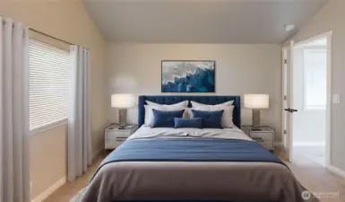 Virtually staged primary suite.