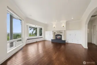 Gorgeous Living room with custom cabinets, New lighting.