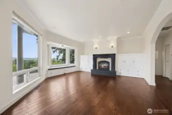Gorgeous Living room with custom cabinets and new lighting