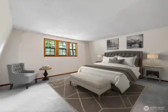 Large cabin bedroom. Virtually staged
