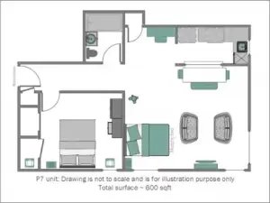 Floor plan/layout of condo. Buyer to verify.