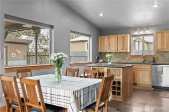 The dining area connects the living room with the kitchen.