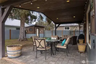 The sheltered sitting area is perfect for 3-season gatherings.