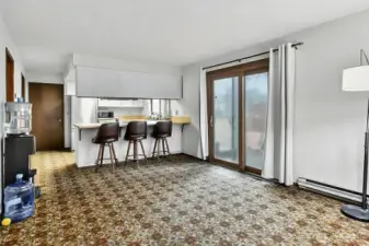 Sliding door to back yard from kitchen