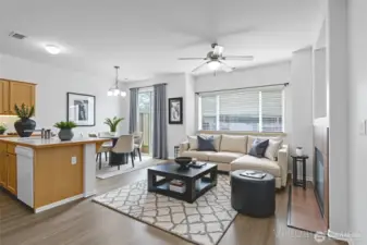 Virtually Staged Living/Dining Room and Kitchen